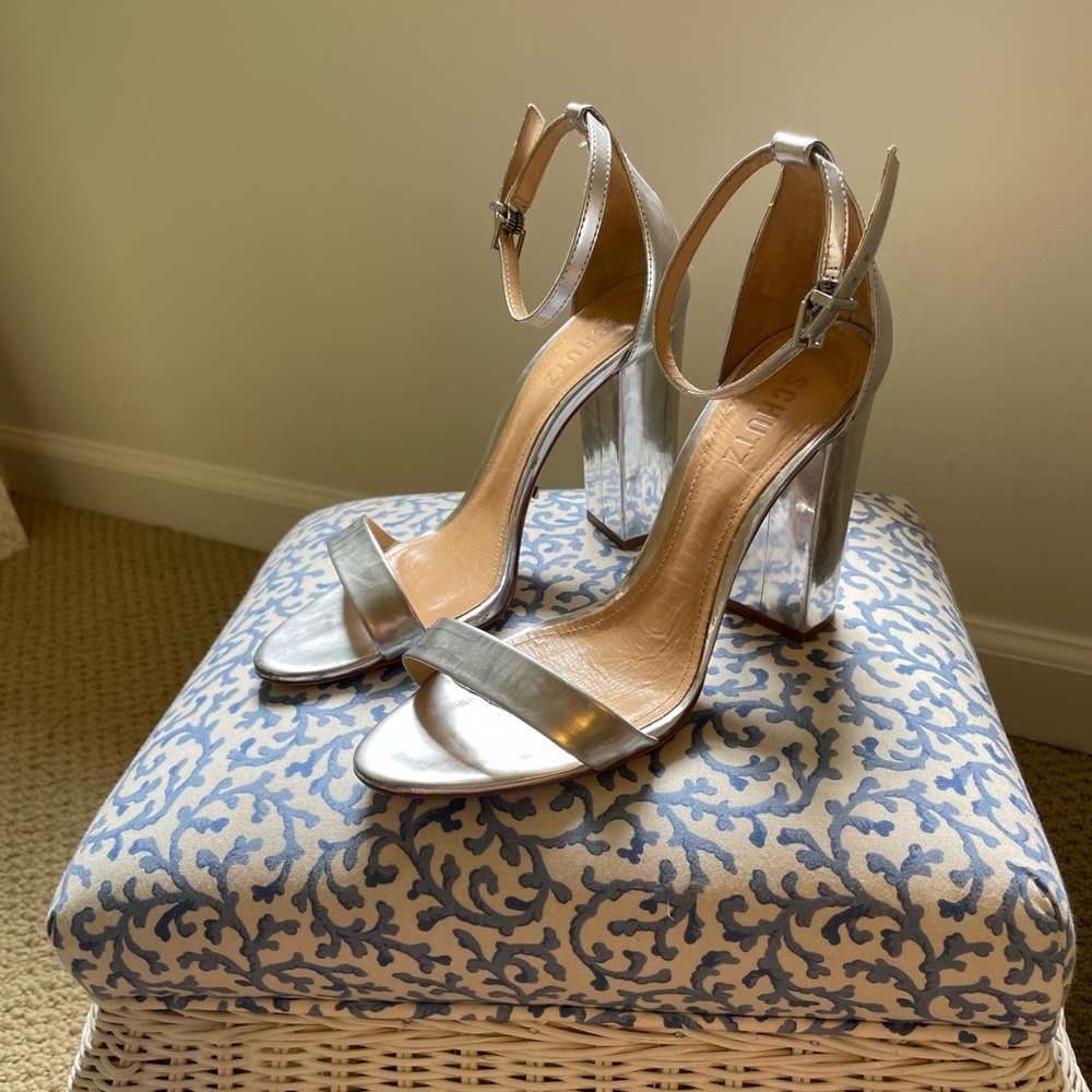 Schutz Anna Lee Block Heel Silver